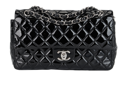 Medium Classic Double Flap, &pound;1,800, Handbags, Black, Patent Leather, Front view